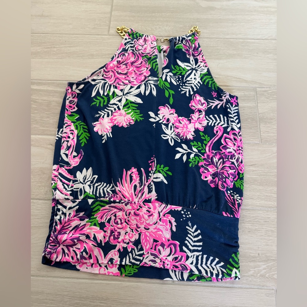 Lilly Pulitzer Navy Floral Chain Top